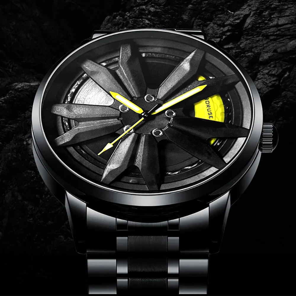 

BORUSE Creative 3D Design Skeleton Car Hub Men Watch Waterproof Mens Luminous Quartz Men's Watches Fashion Hip Hop Trend Clock