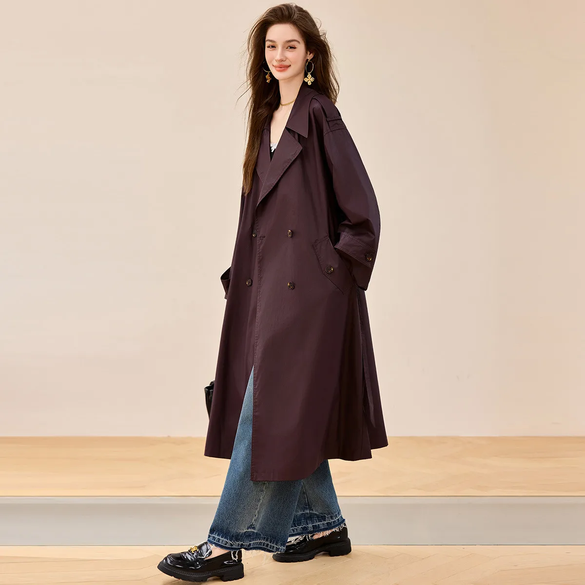 LOUIS YAO 100% Cotton Women's Trench Coat 2025 Autumn Relaxed  Lazy Commuting Solid Color Long Coat Women's Windbreaker