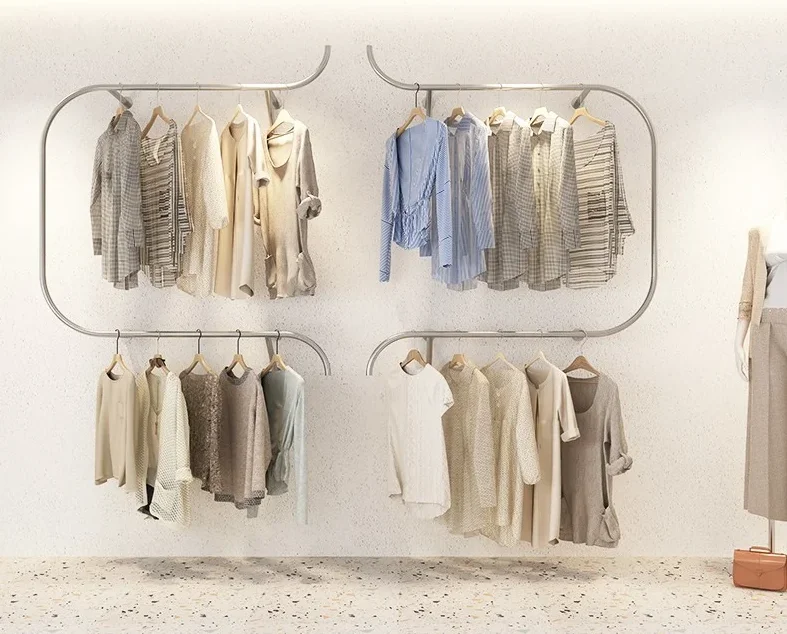 Clothes store display rack Double layer clothes rack Children\'s wear rack Decorative display rack Gold clothes pole