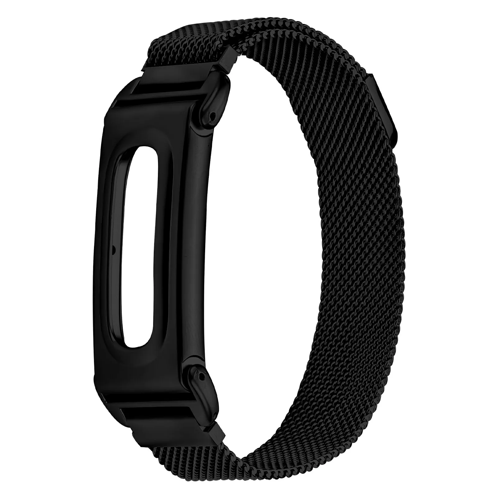 For Google Fitbit Air Magnetic Milanese Loop Strap Stainless Steel Mesh Watch Band with Watch Case - Black