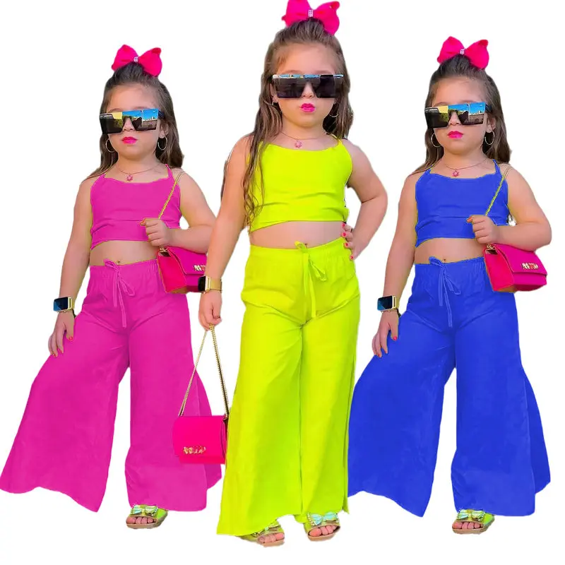 Summer Children\'s Clothing Sets For Baby Kids Girls Halter Crop Tops+Wide Leg Pants Toddler Child Girl New Clothing Outfits 1-8Y