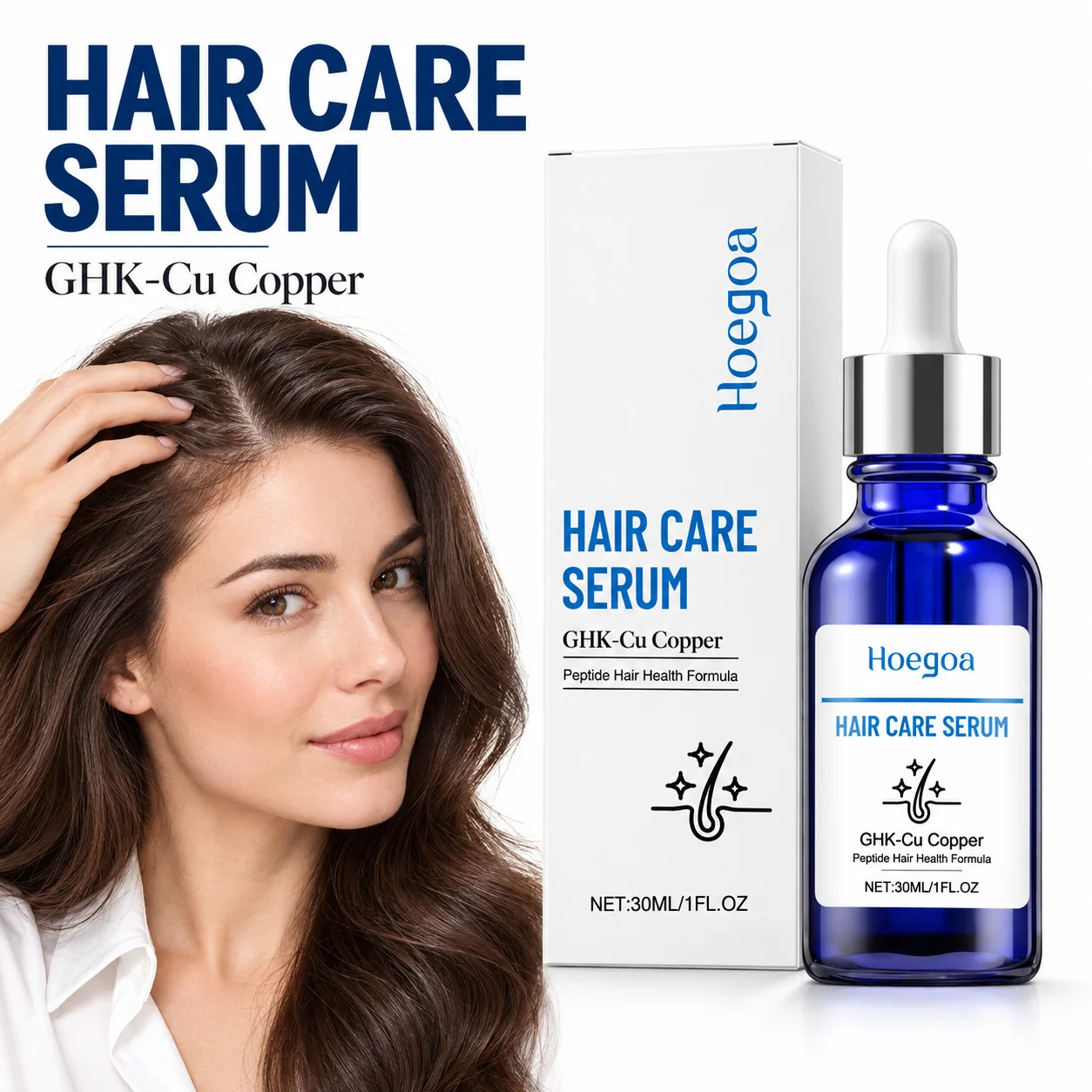 Copper Peptide Hair Strengthening Serum GHK-Cu Root Care for Weak Brittle Strands Reduces Breakage and Hair Fall from Brushing