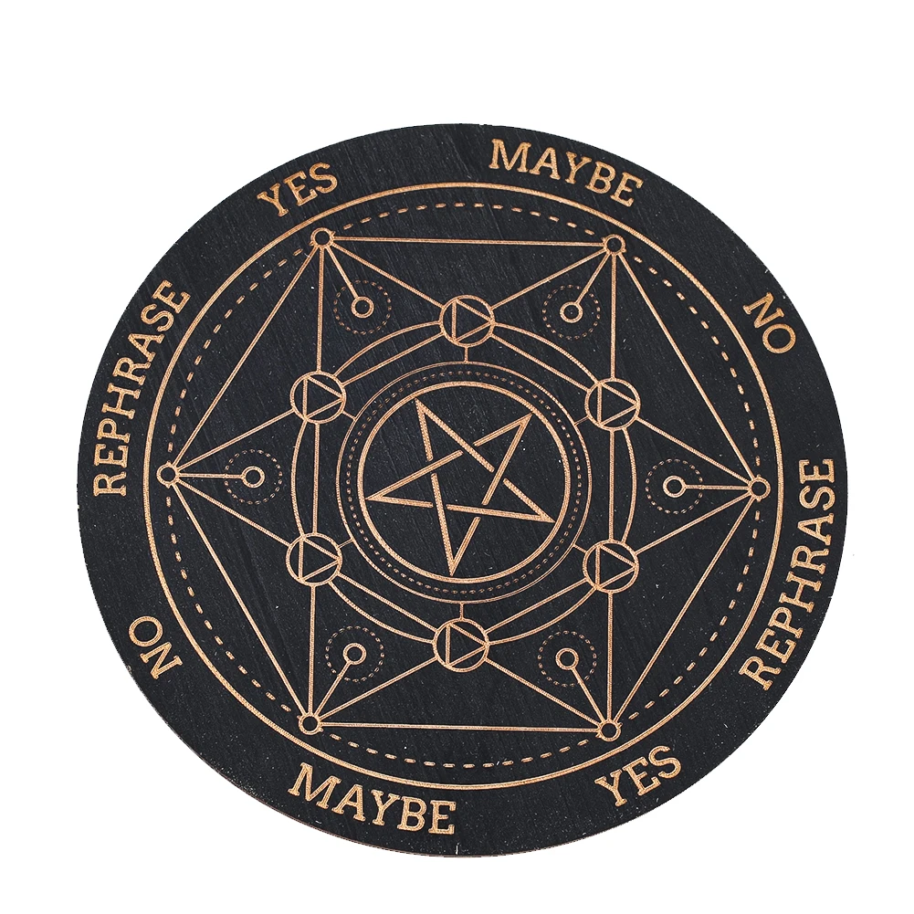 15cm Black Wooden Board Laser Engraved Hexagram Pentagram Star Star Pendulum Wiccan Ritual Products Crystal Display Mat Board