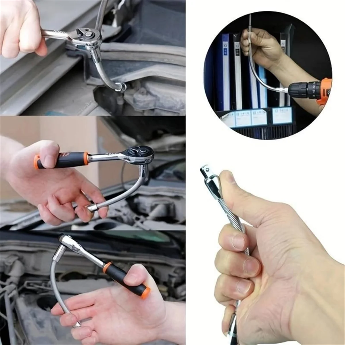 

A002 Universal Electric Wrench Socket, 3 Counts Bendable Flexible Shaft, Steel Bit for Electric Drill 1/4 3/8 1/2 Sizes