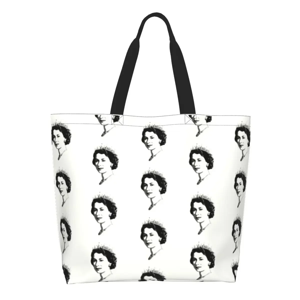 

Queen Elizabeth II United Kingdom Grocery Tote Shopping Bag British Royalty Canvas Shopper Shoulder Bag Large Capacity Handbags