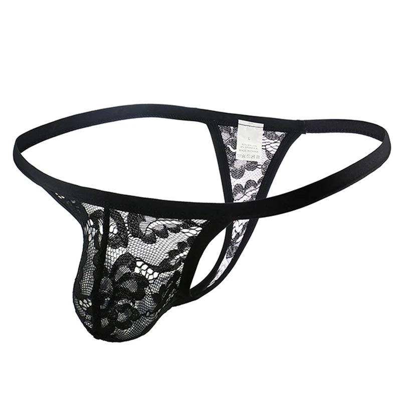 CLEVER-MENMODE Men\'s Sexy Sheer Lace Underwear Transparent Floral Mesh Thong Erotic Panties Fetish Sissy Gay Bikini Lingerie