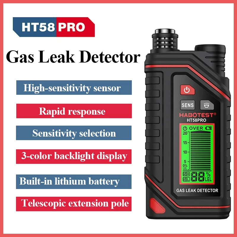 HT58Pro Natural Gas Leak Detector Rechargeable Combustible Gas Detector Portable Flammable Natural Methane Gas Detector