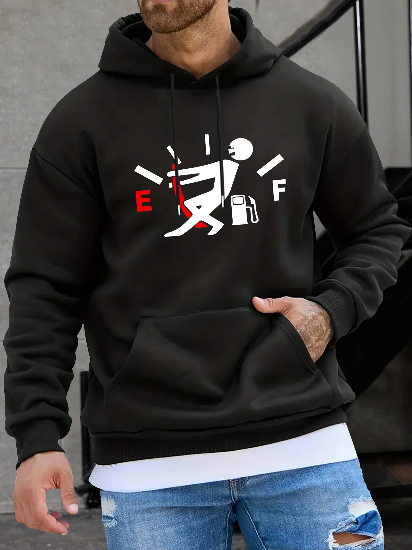 Men's geometric pattern casual hooded shirt - with pockets, machine washable