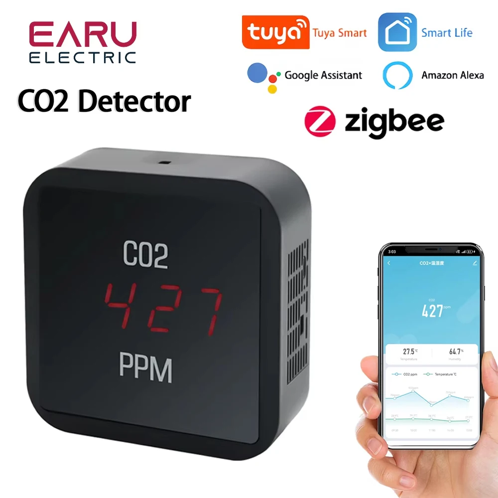 Tuya ZigBee Indoor Air CO2 Detector of the Household Quality  Multifunctional Monitor CO2 Temperature Smart Display Sensor LCD