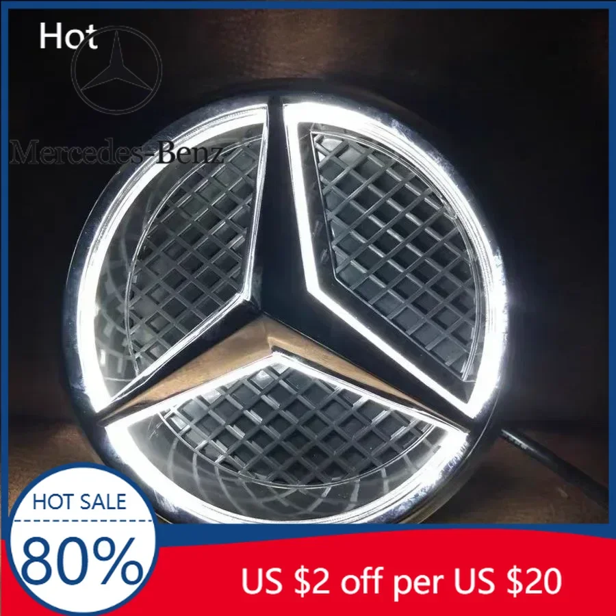 

Горячая наклейка на автомобиль, белый, синий, красный свет, передняя решетка, звездная эмблема, светодиодная подсветка, логотип для Mercedes Benz W205 C E R ML GL GLA C