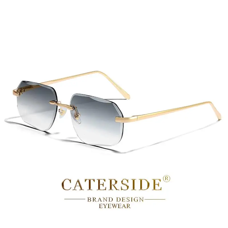 CATERSIDE Vintage Rahmenlose Herren-Sonnenbrille mit Designgläsern und Metallbügeln, Damen-Sonnenbrille für Party und Reisen – Detail 27