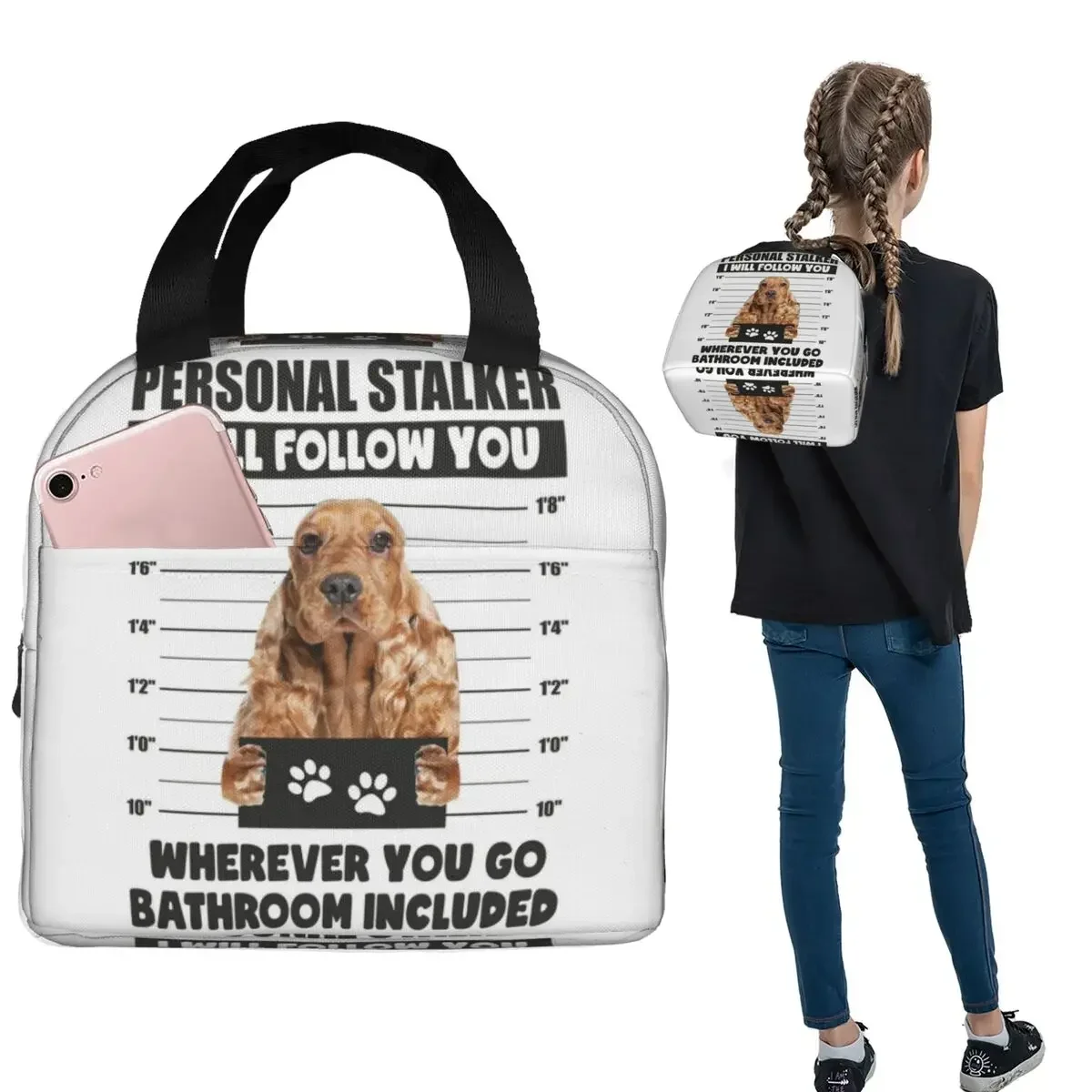 Funny English Cocker Spaniel Puppy Sayings Insulated Lunch Bag for Women Children Leakproof Food Boxes Thermal Lunch Box Tote