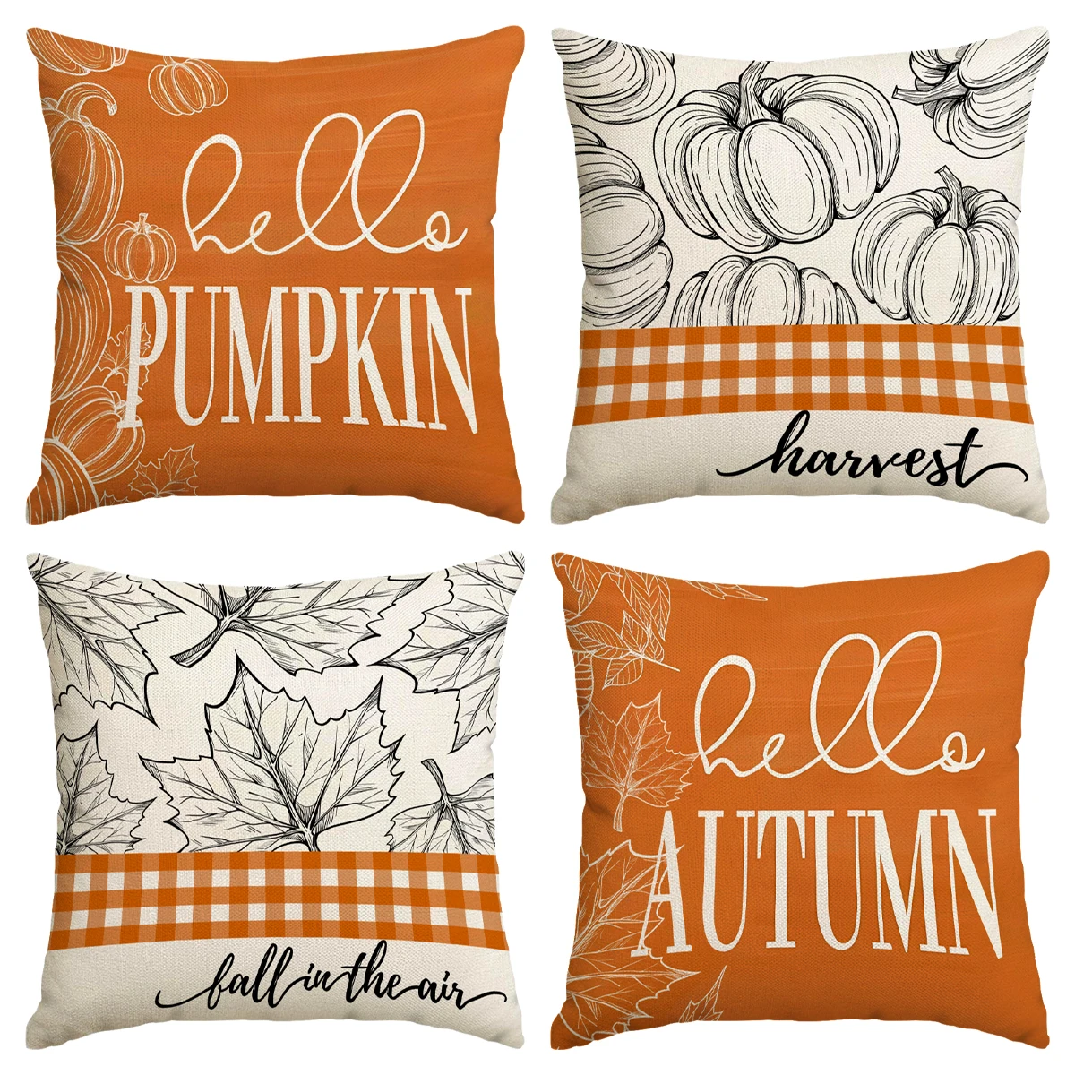 4pcs Thanksgiving Pillow Cover, Autumn Harvest Decoration Pillow Cover, Maple Leaf Pumpkin Cushion Cover, Farmhouse Decoration