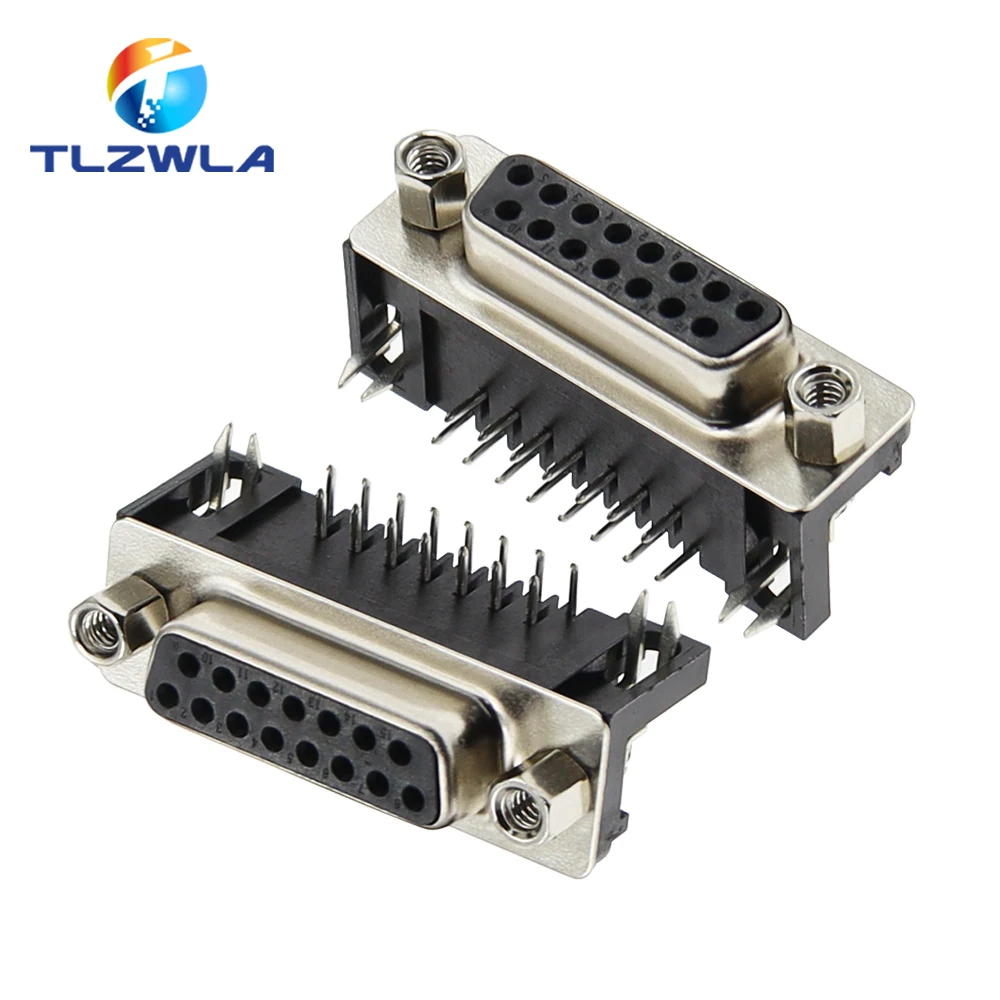10Pcs Sample Black Male/Female DB15 DR15 D-Sub Right Angle Double Row Pins PCB Mount VGA Port Connector Socket With Screw Nuts - view 3