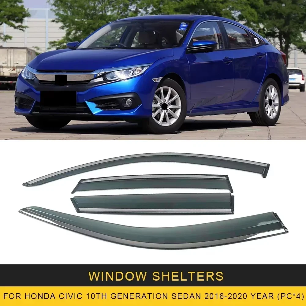 

Chrome Strips Rain Guards for HONDA CIVIC 10th Generation 2006-2023 Window Visor Wind Deflectors Door Visor Vent Shades