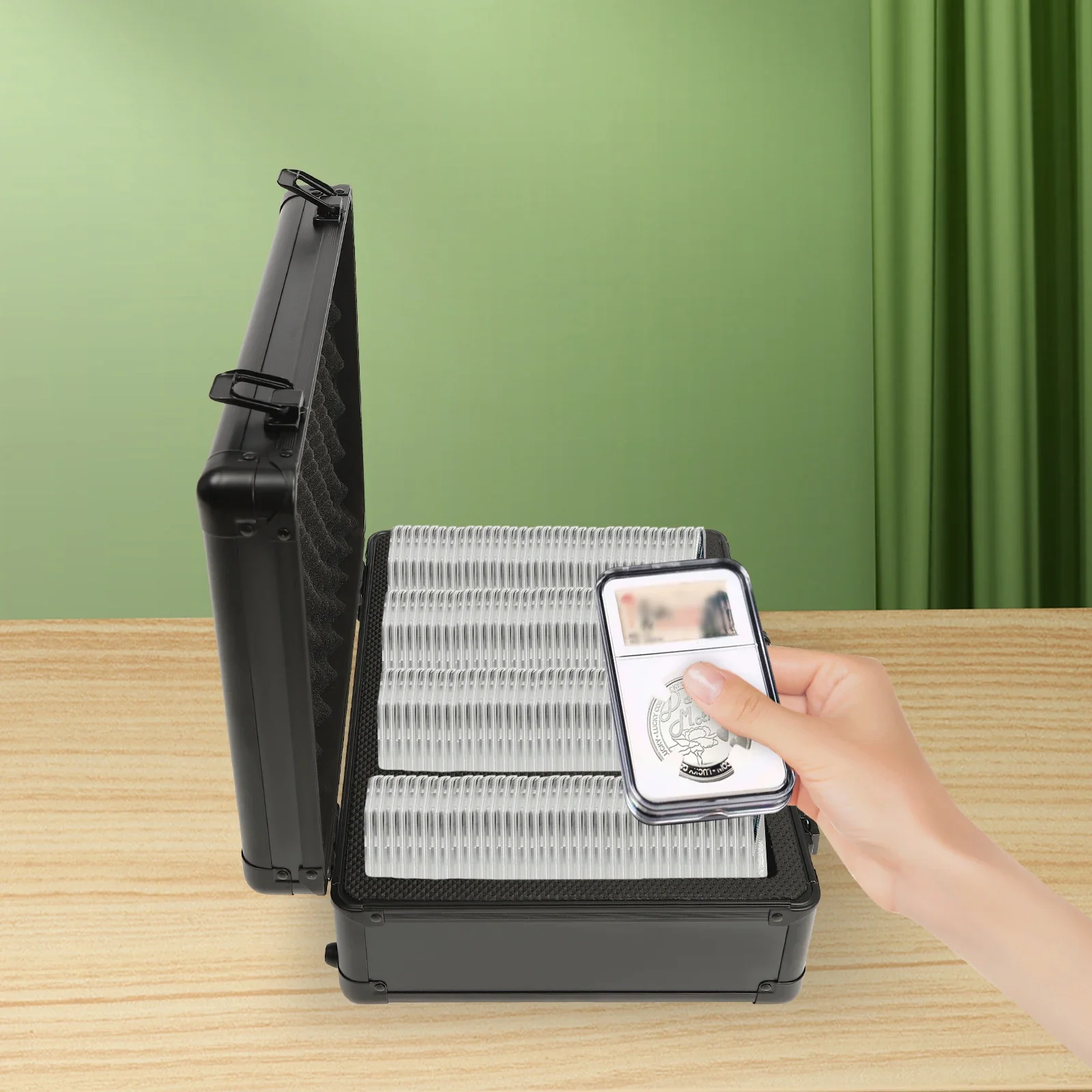 Secure Coin Slab Storage Case 4 Compartments Lockable Aluminum Alloy Box for Graded Coin Collection