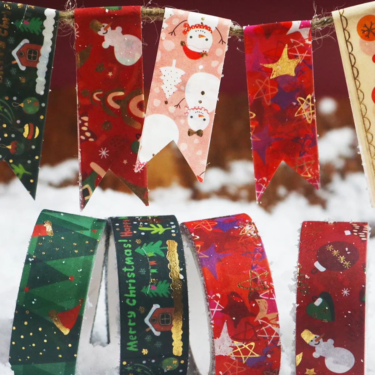 10ロール、クリスマス柄のブロンズ和紙テープ、ホリデーパーティーのDIY、フォトフレームやギフトボックスの装飾ギフトに最適