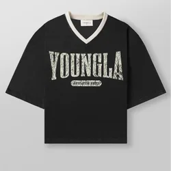 T-shirt oversize di marca YOUNG American tide da uomo esercizio e fitness ad asciugatura rapida traspirante a maniche corte stampata a rete grande