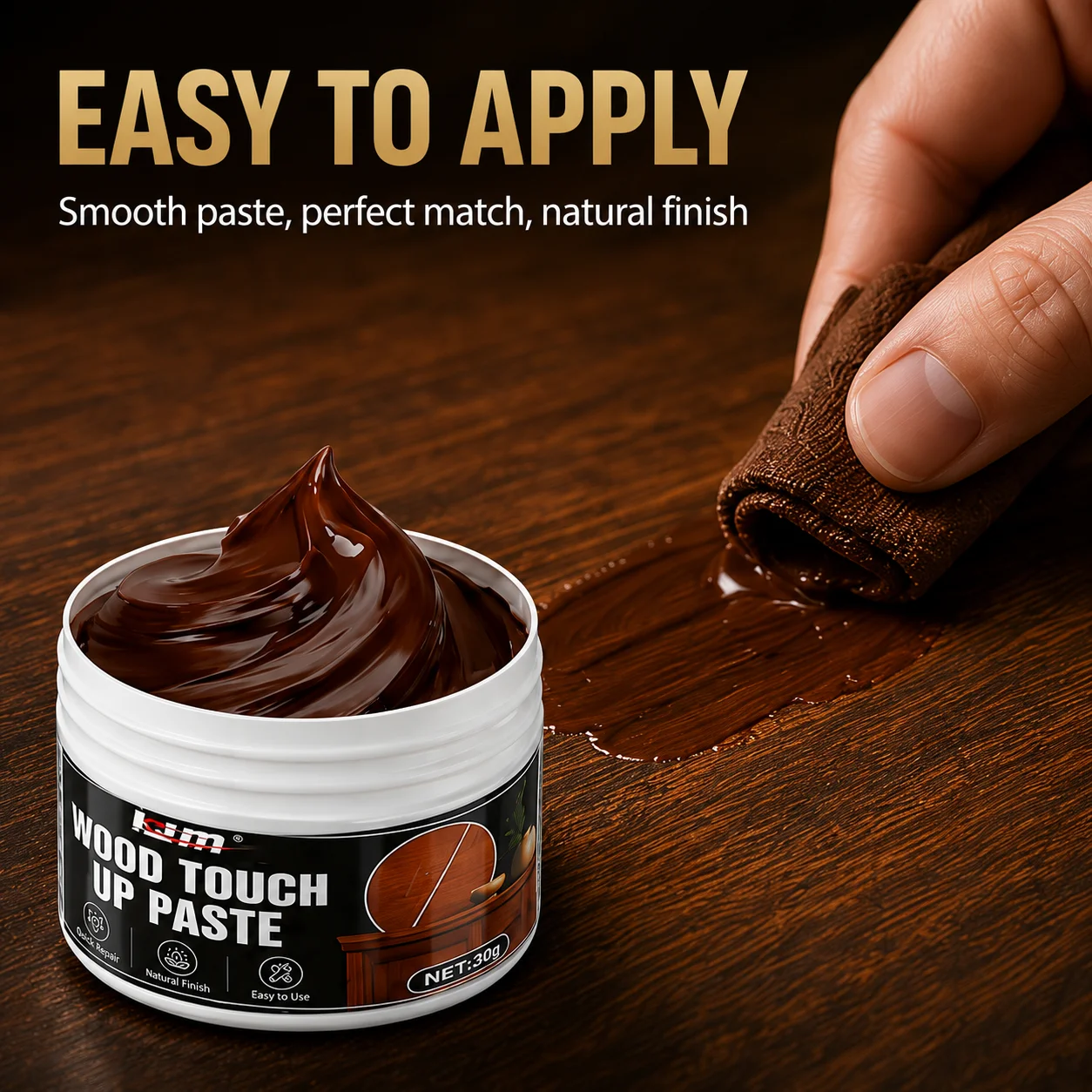 KJM Wood Scratch Repair Paste 30g Furniture Touch Up Cream For Floors Tables Doors Cabinets Color Restorer With Brush