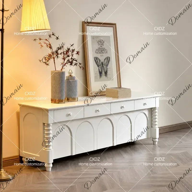 RPS Solid Wood TV Cabinet Cream White Modern Simple Living Room Furniture Small Apartment Audio Visual Cabinet Foyer Storage H