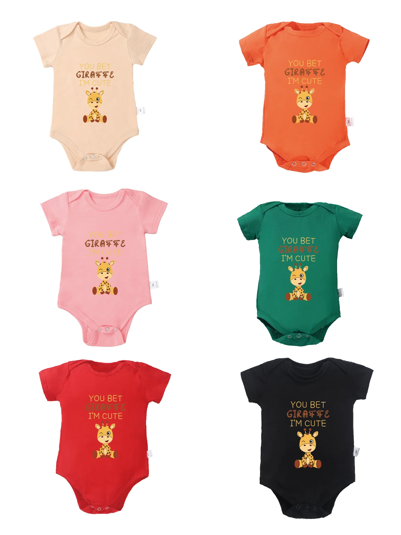 I\'m Cute Carton Printing Fashion Newborn Infant Jumpsuit Short Sleeve You Bet Giraffe Toddler Rompers Baby Boy Girl Bodysuit