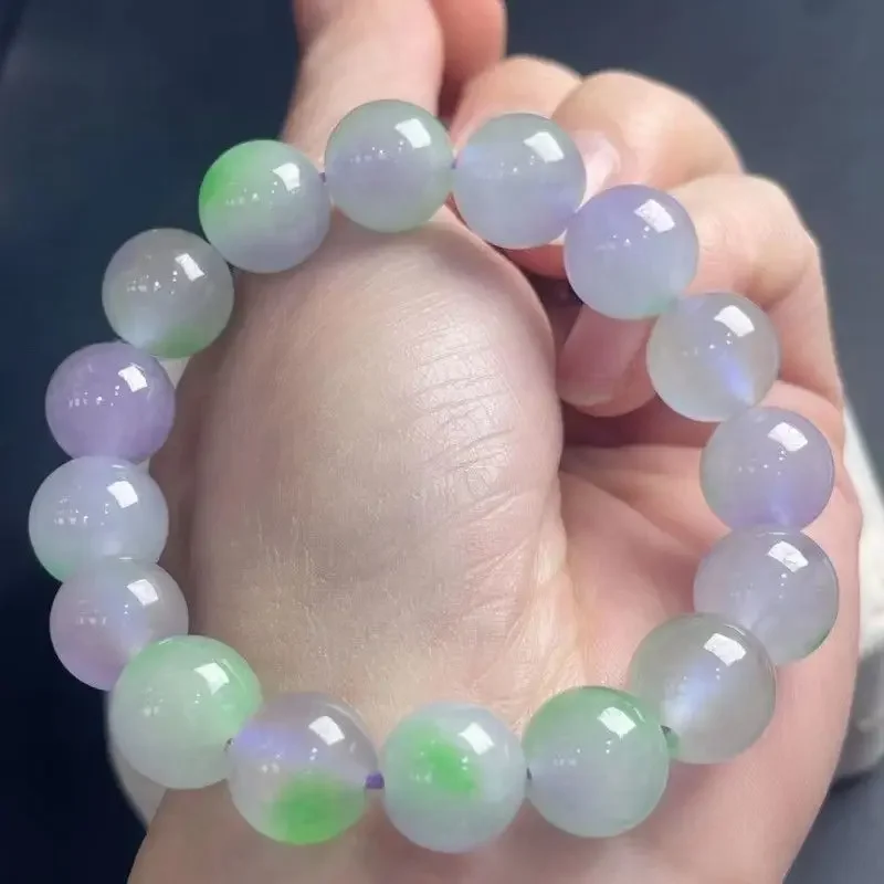 بورما الطبيعية سوار مرصع باليشم عالية الجليد الصف ميانمار الجاديت الأرجواني الأخضر اليشم حجر الخرز مطاطا مطرز أساور أساور