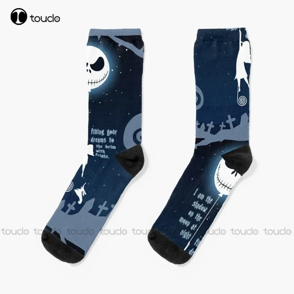 

Jack And Sally - Shadow On The Moon Socks Halloween Custom Socks Personalized Custom Unisex Adult Teen Youth Socks New Popular