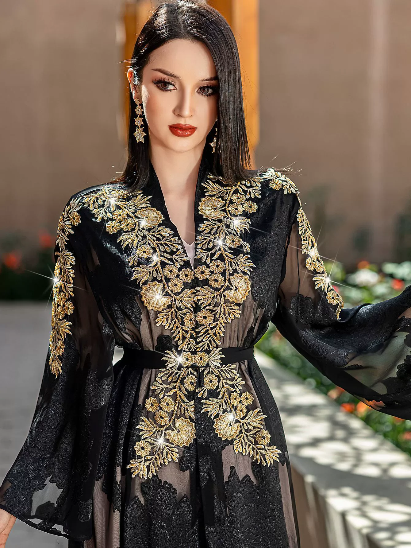 slim fit dress slacks Black And Beige Islamic Wedding Designer Arabic Maxi Hand Beaded Dubai  Ladies Long Sleeve Moroccan Arabic Party Wear Kaftan – RobeDesert main image 0