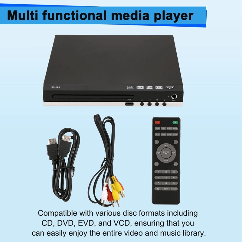 JABS HD 1080P CD/EVD/VCD DVD Player Outputs Home Digital Media Player With USB And Microphone Ports