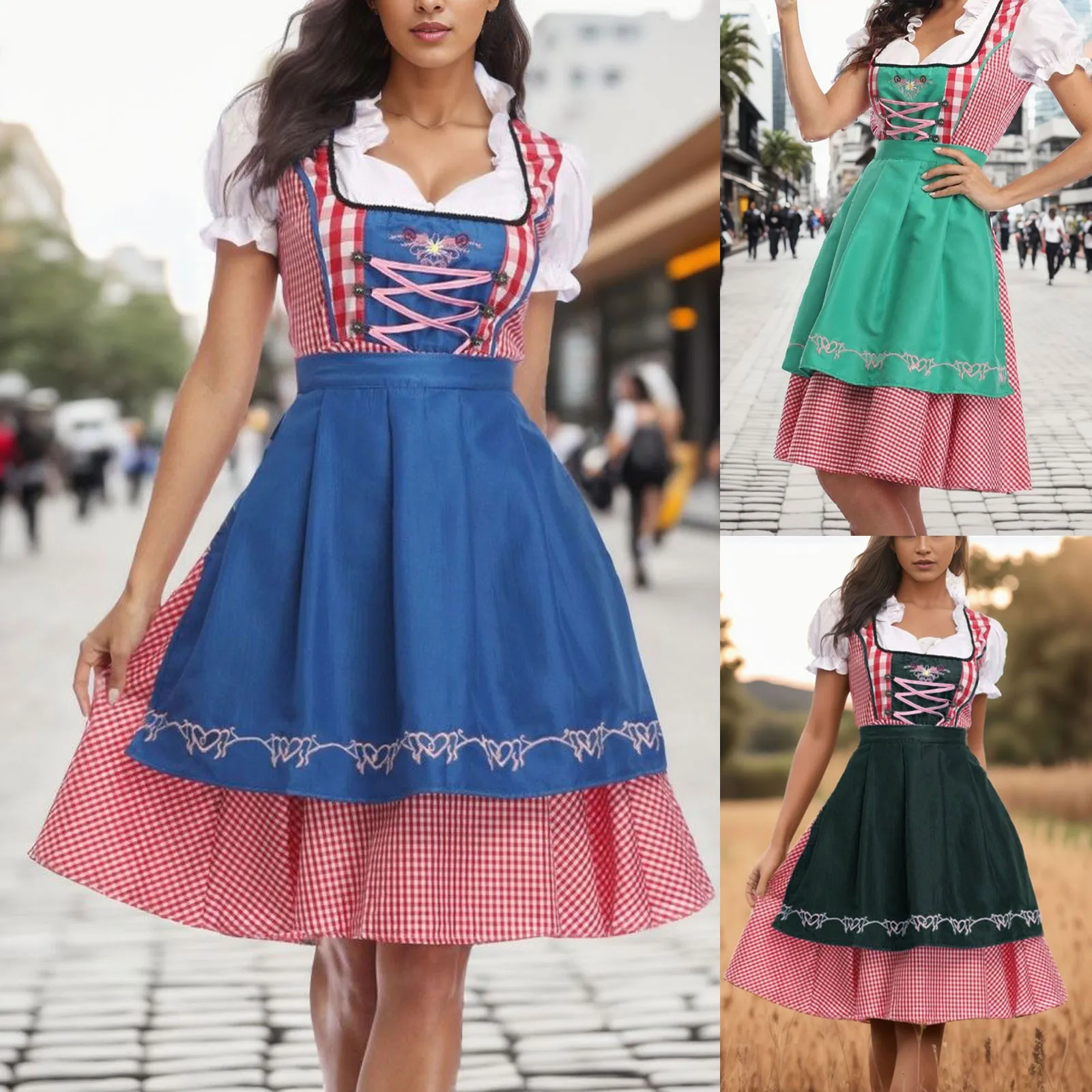 O novo vestido de senhora, Oktoberfest, Nacional da Baviera, Pink Plaid Clubwear, Cosplay, Carnaval, Dia das Bruxas, Vestidos de festa extravagantes