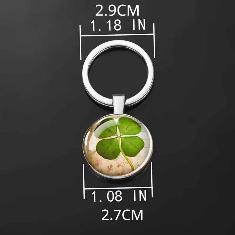 1pc Clover Keychains Double Sided Glass Pendant Zinc Alloy Keychain Four Leaf Clover Fashion Jewelry St. Patrick\'s Day Gift