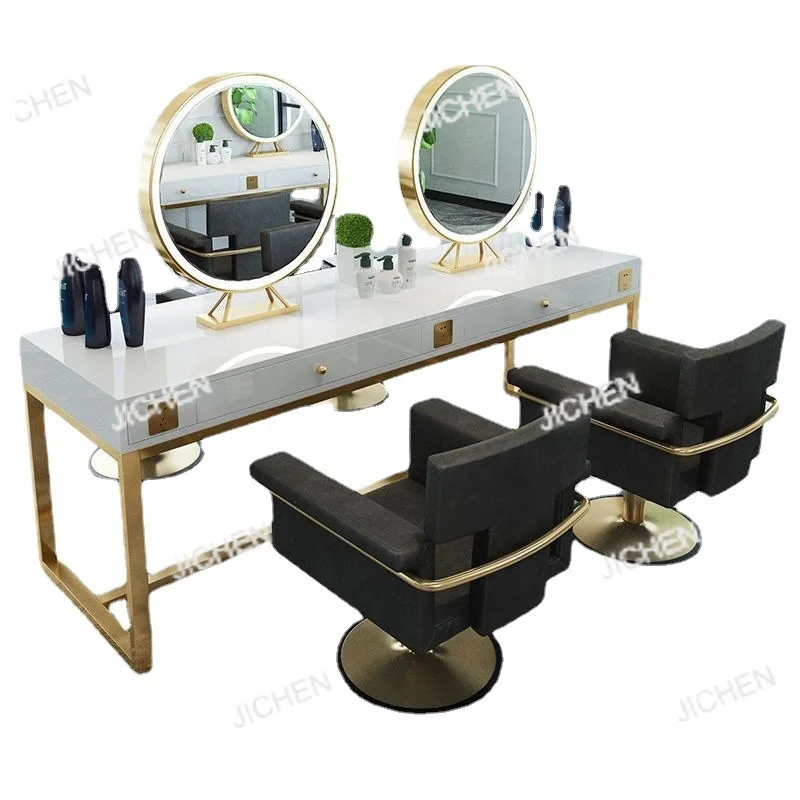 

Barber shop Mirror table with lamp celebrity hair salon Mirror table Hair salon Double and dyeing Beauty dressing table