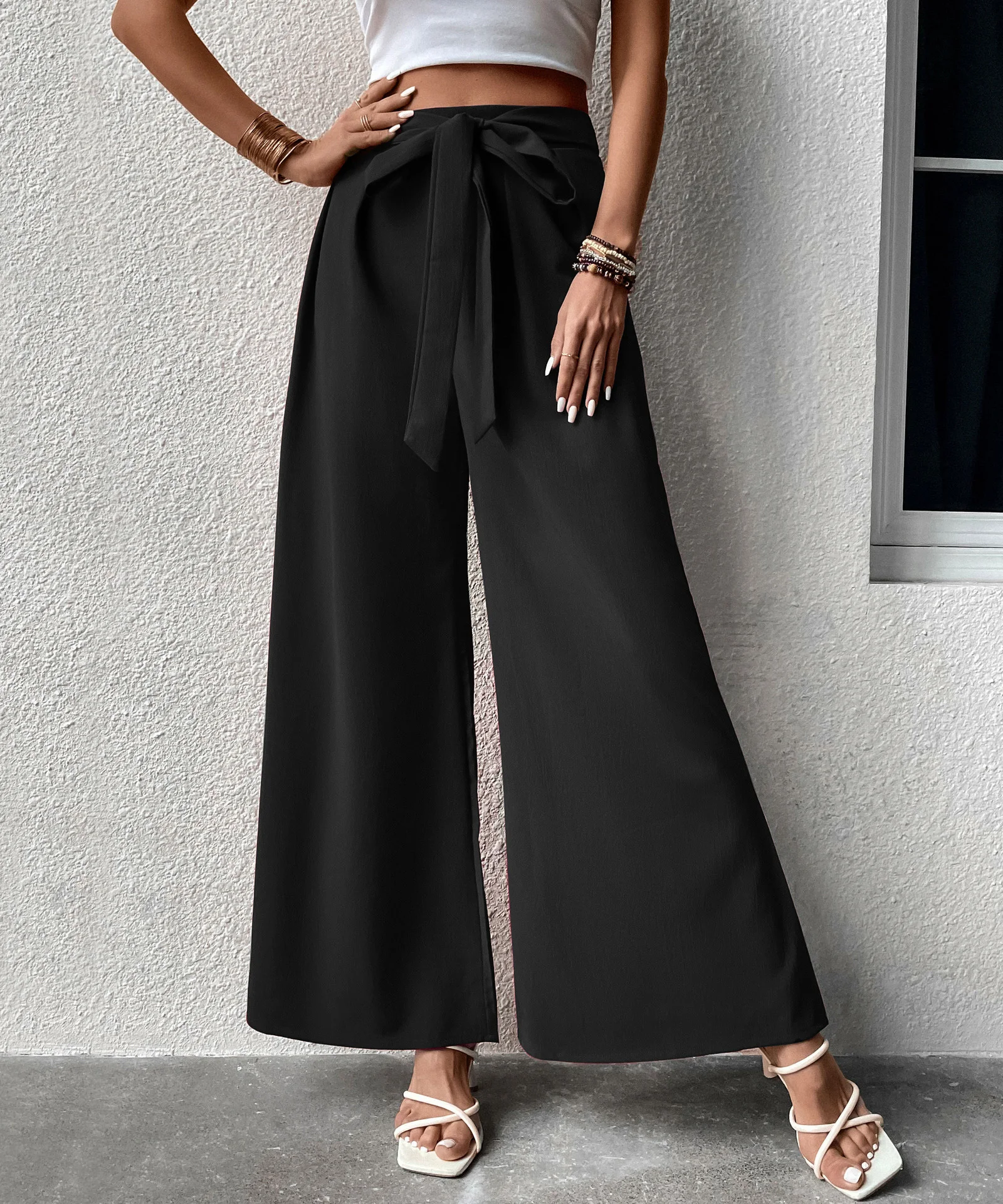 New cross-border trousers for spring and summer, commuting style high-waisted wide-leg pants