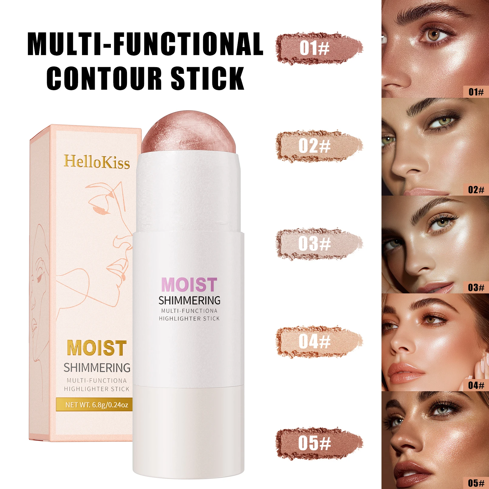 قلم إبراز طبيعي للوجه، قطعة واحدة، يمنح إشراقة طبيعية، يحدد ملامح الوجه ويبرزها، تغطية متوسطة، مقاوم للماء