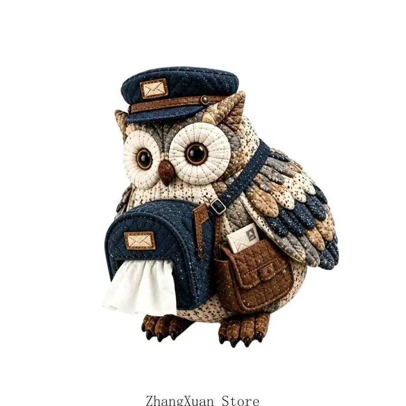 Owl Tissue Box Cover Soft Fabric Kitchen Table Storage Holder 3XUF – Detail 3