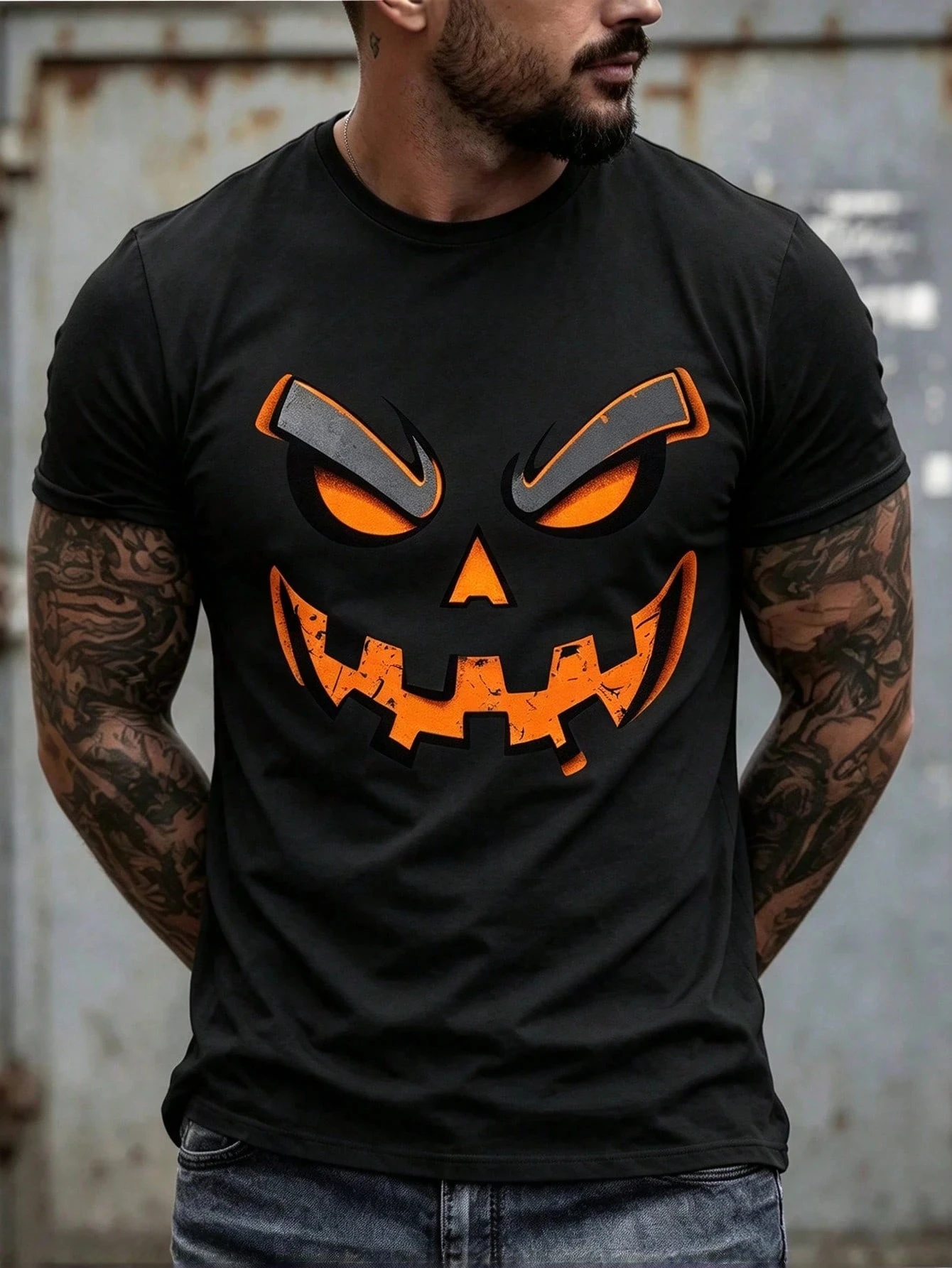 2026 New Family Matching Oversized Unisex Streetwear T Shirt Distressed Pumpkin Face Jack O Lantern Halloween Graphic Tee