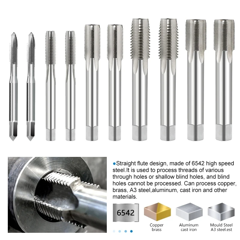 W6542 HSS right mobile phone straight groove tap M0.8-M13, machine tool for internal thread tapping and repair of machine tools