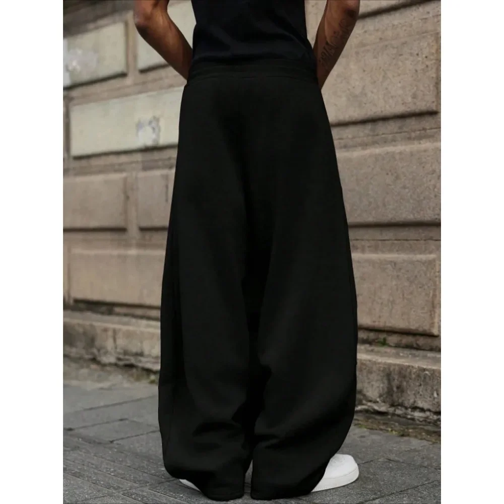 Calças masculinas soltas de perna larga, cor sólida, cordão, estilo casual, calças esportivas longas para outono e inverno. roupas masculinas