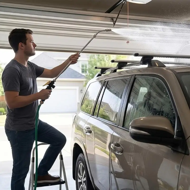 QX2E Watering Wand for Yard Cleanup with Metal Tube, Turn Nozzle Head, Brass Hose Fittings, and Two Reach Forms for Hose Rinsing