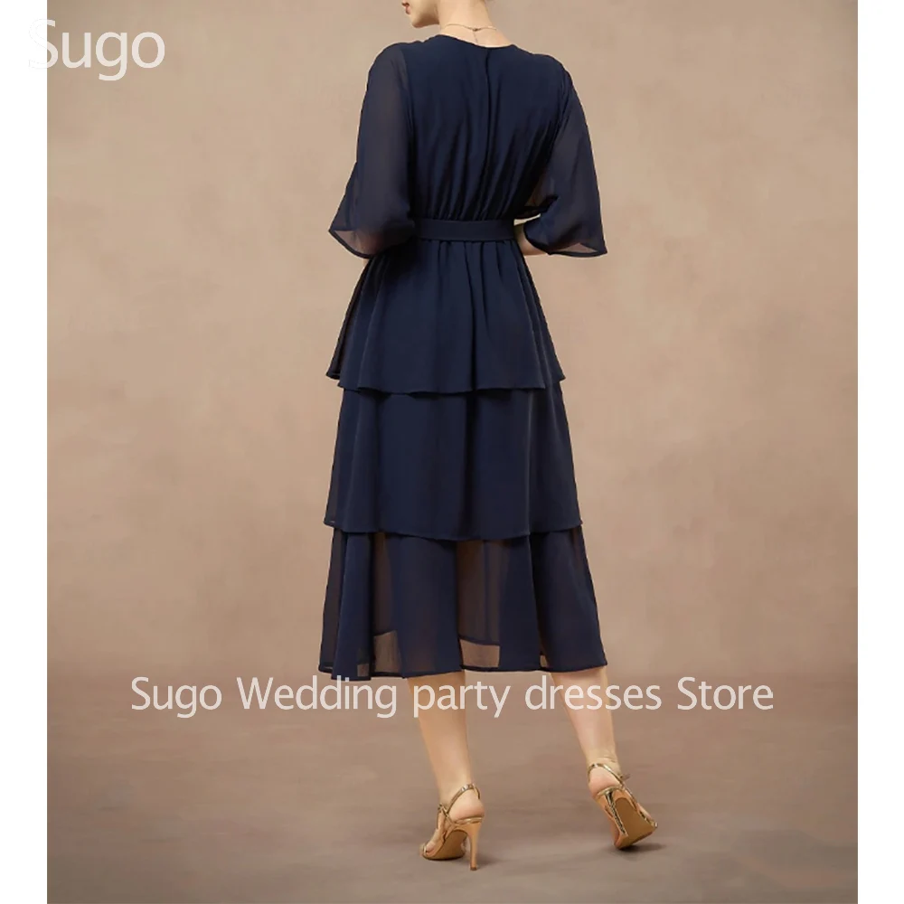 Customized Elegant Tiered Mother of the Bride Dresses Chiffon V-Neck Tea-Length A-Line Wedding Guest Party Groom Dress 2025
