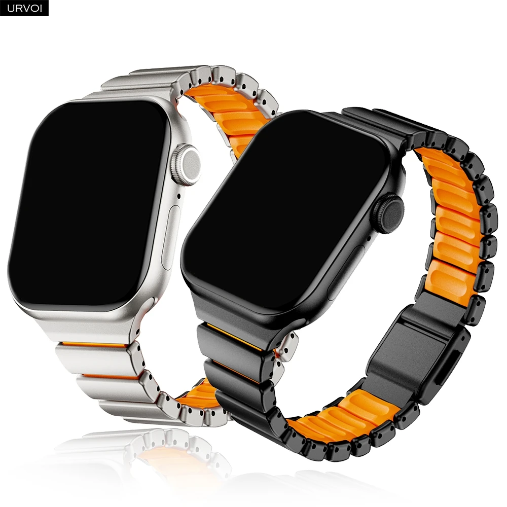 

URVOI Slim Band for Apple Watch strap Series 11 10 9 SE Quality Stainless steel with silicone magnetic clouse girls wristband