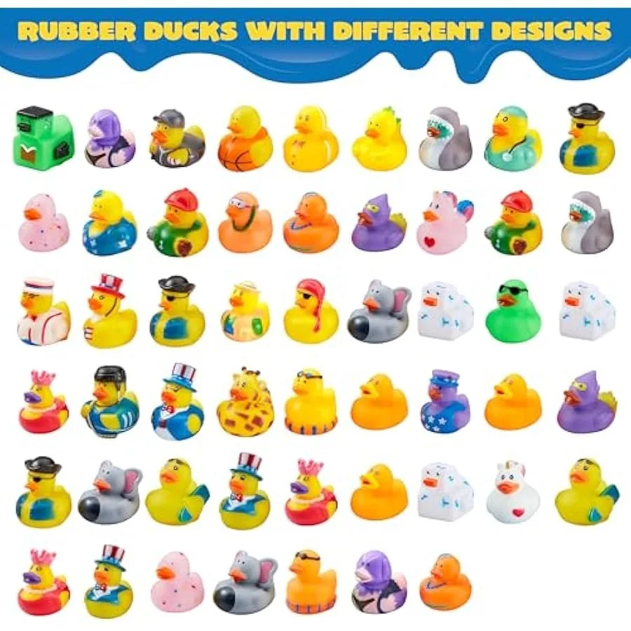 JOYIN 60 Pcs Rubber Ducks Random Assortment Ducks Bulk with Mesh Carry Bag Mini Rubber Duckies for Toddler Baby Bath Toys Bath