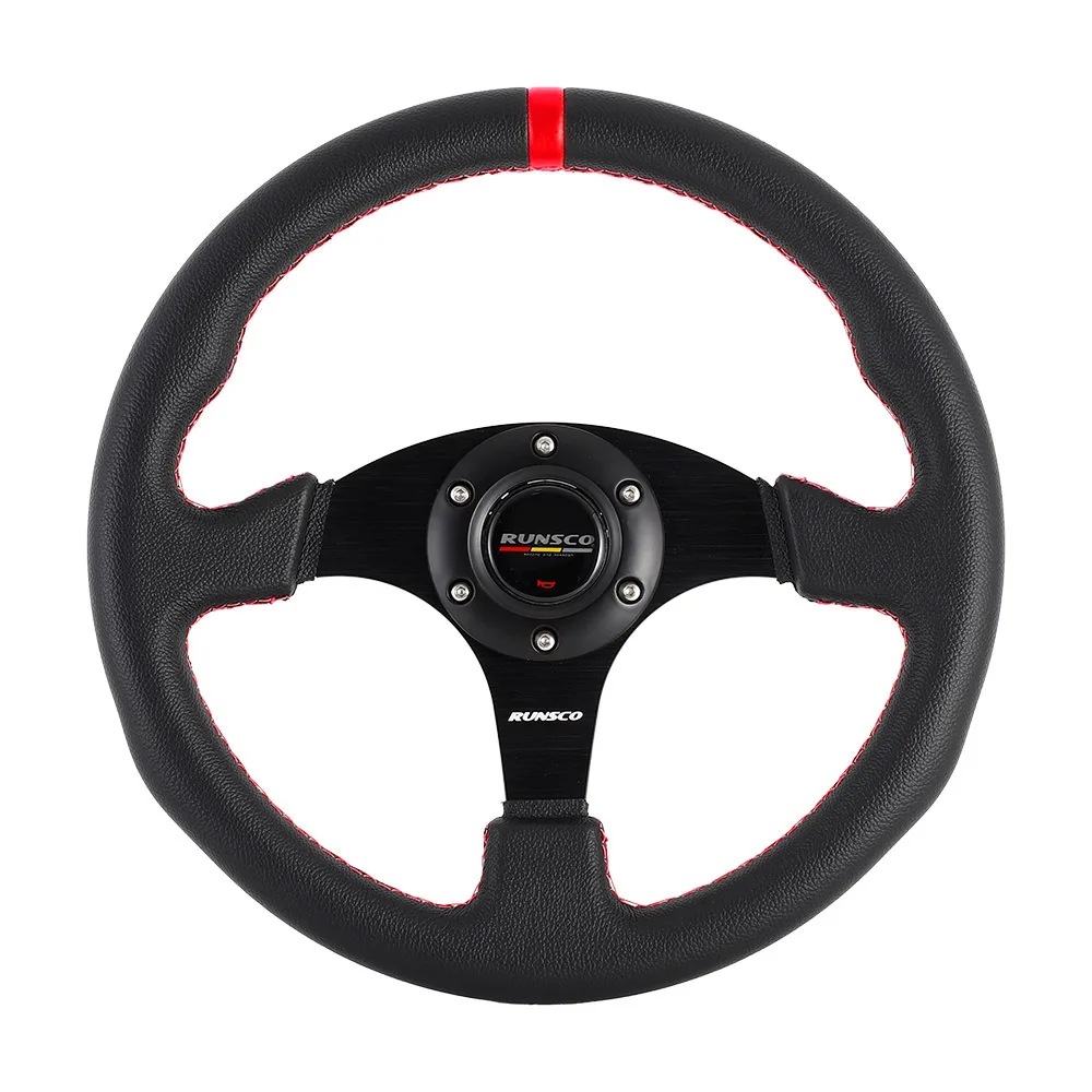 RUNSCO 330mm Oval Racing Steering Wheel PVC Red or Yellow Stitch Universal for Car Mod & Sim Racing Game