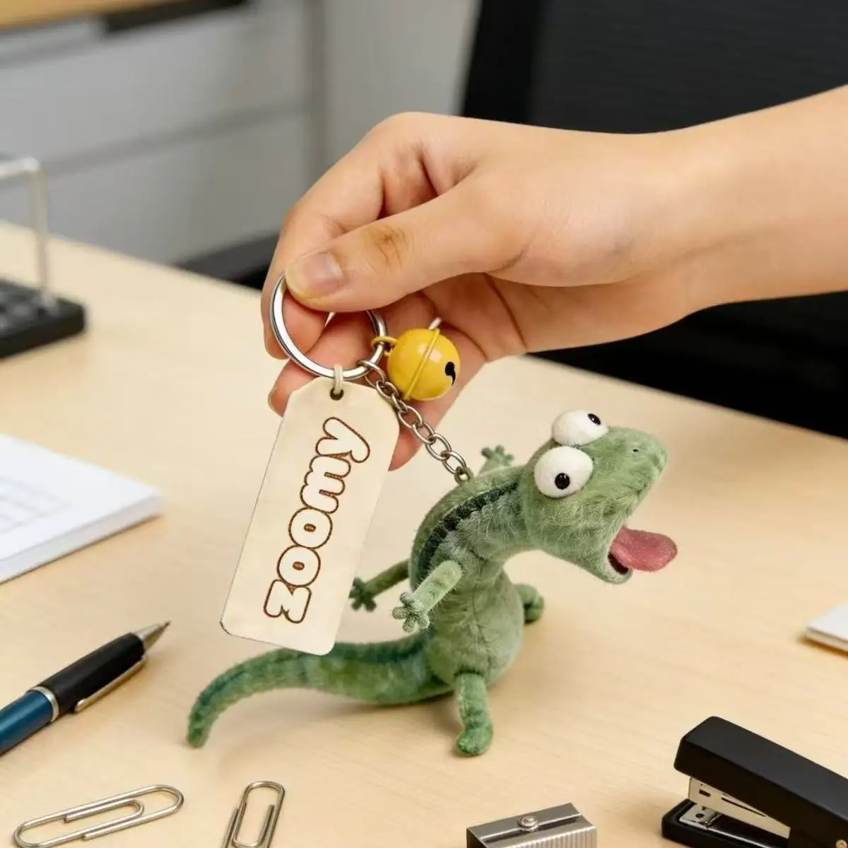 Funny Cartoon Green Plush Doll Pendant Keyring Cute Soft Stuffed 3D Animal Keychain Kids Friends Backpack Keyfob Christmas Gift
