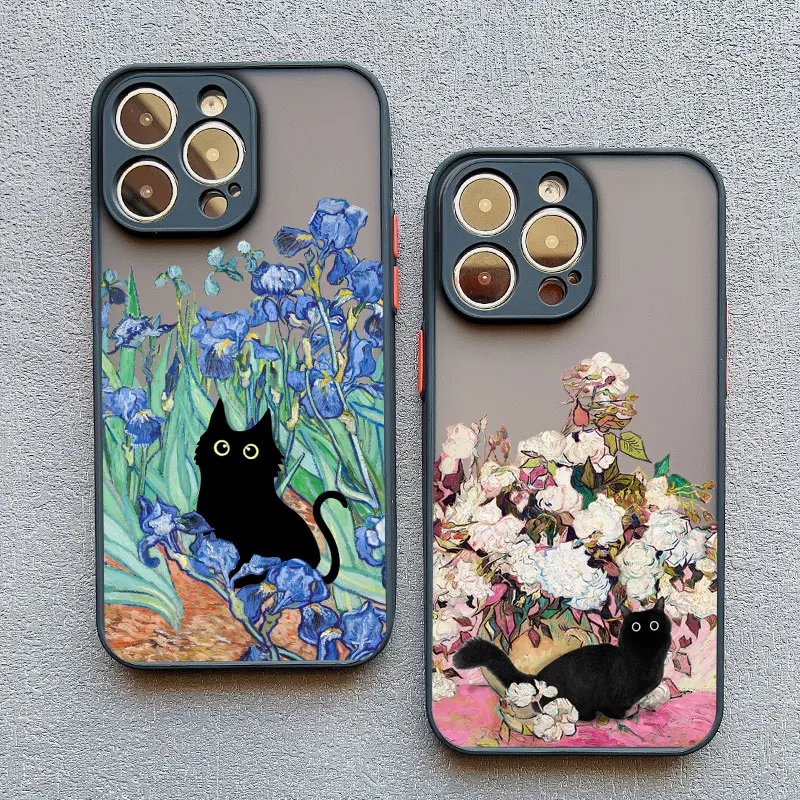 Retro Oil Painting Van-Gogh Cat Phone Case For iPhone 16 15 14 Pro Max Plus 13 12 11 Pro Max Mini 7 8 Plus SE X XS XR back Shell