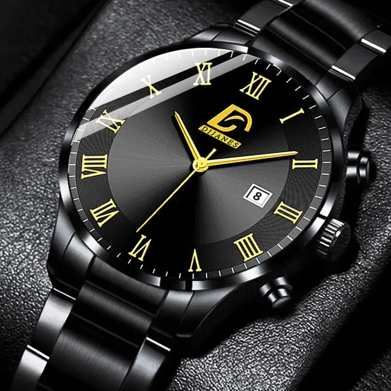 reloj hombre Fashion Mens Stainless Steel Watches Luxury Calendar Quartz Wrist Watch Men Business Casual Watch relogio masculino