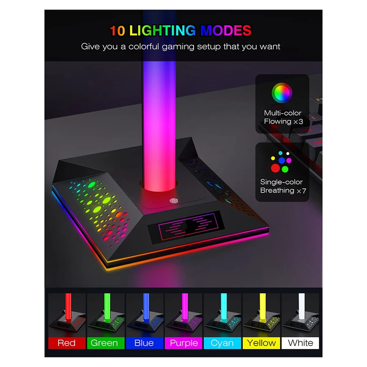 حامل سماعة رأس موثوق به لعبة RGB مع منافذ USB مزدوجة 3.5 ملم صوت تعمل باللمس حامل سماعة الرأس