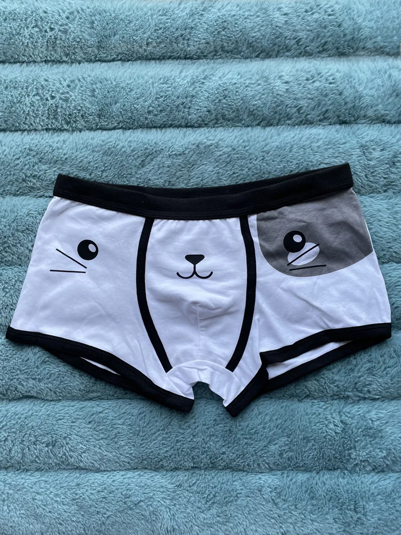 Men Panties Cotton Boyshorts Men Funny Cat Sports Boxer Shorts Panties Cartoon Printed U Convex Male Men\'s Underwear