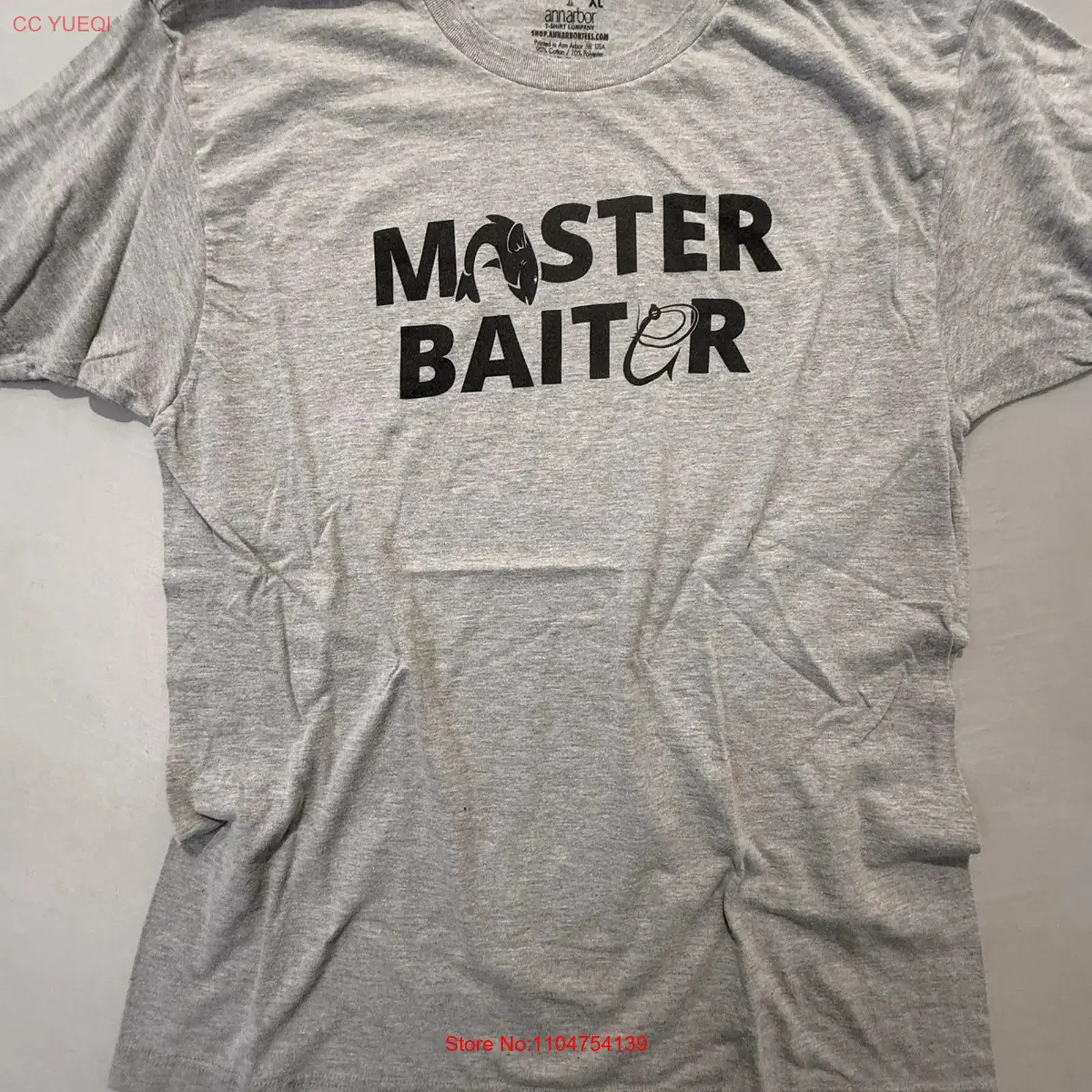 Ann Arbor T Shirt Mens XL Gray Master Baiter Funny Fishing Streetwear vintage Washed Unisex Versatile Slightly Soft Casual