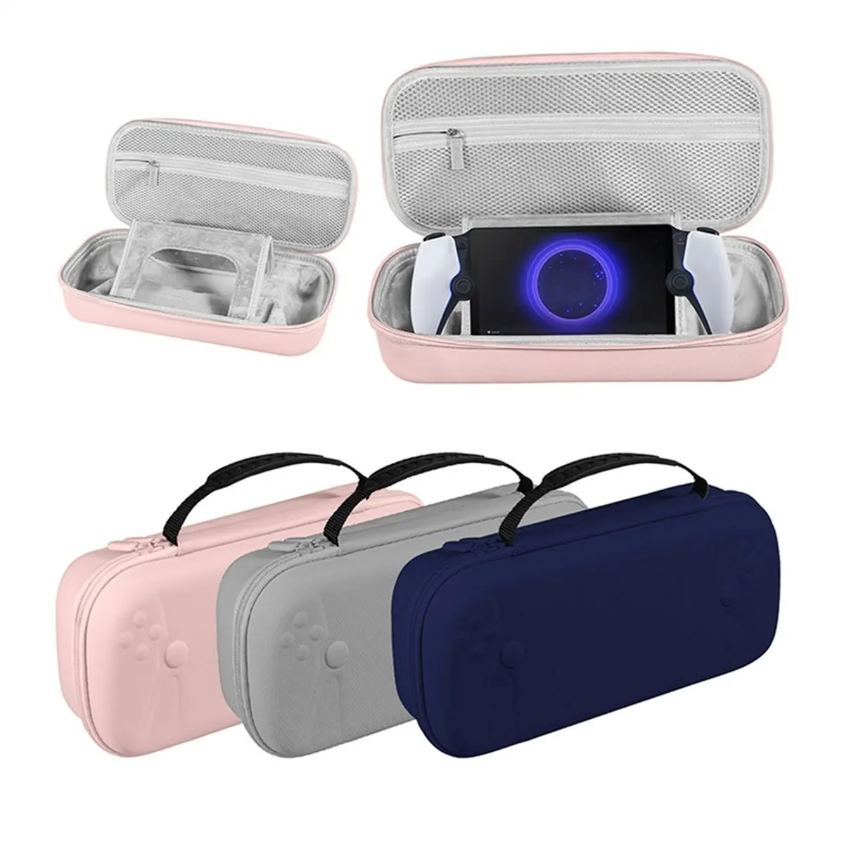 (A02R) For PS5 Portal Carrying Case PU Leather Protective Travel Bag, Shockproof, Anti-Scratch for PlayStation Portal Pink